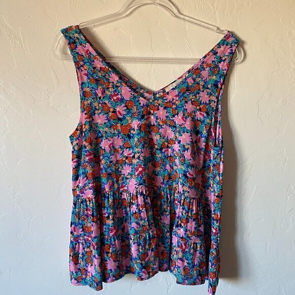 LOFT Daisy Double V Peplum Shell Serene Sapphire Size Medium - Picture 2 of 7